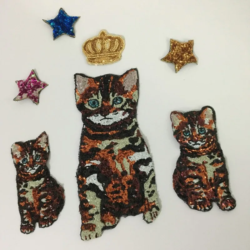 7 шт. комплект Корона кошка и звезда блестками патч для платья, DIY аксессуары для одежды украшение блестки вышивка аппликация патчи