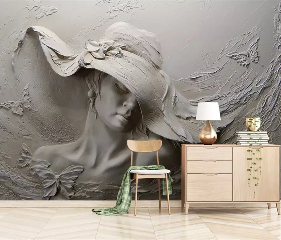 3D пользовательские фотообои Настенная ПВХ стереоскопическая рельефная серая