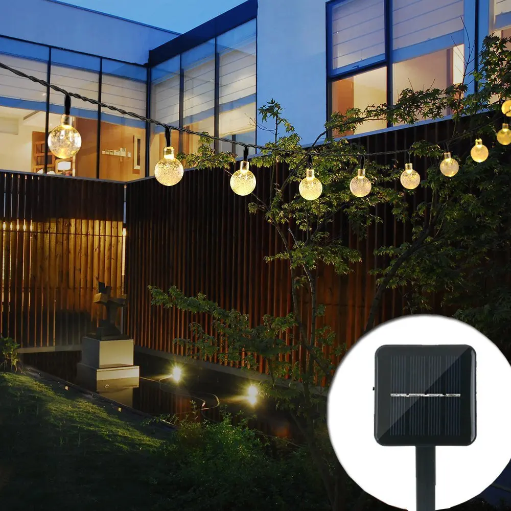 Warm white Наружная Солнечная светящаяся гирлянда 20ft 30LED сказочная струнная гирлянда Пузырьковые хрустальные шаровые огни декоративное освещение для дома в саду - Испускаемый цвет: Warm white