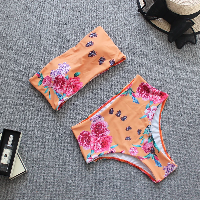 Женский купальник бандо Бикини 2019 Радужный с высокой талией сексуальный