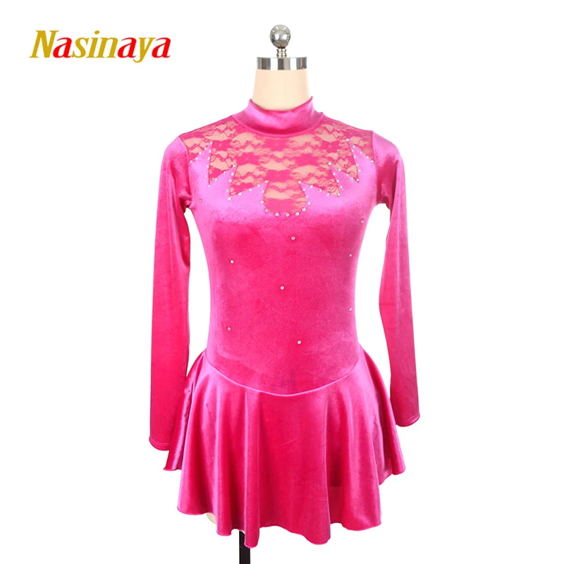 Figure Skating Dress Costume Customized Competition Ice Skating Skirt for Girl Women Kids Rose Red Velvet