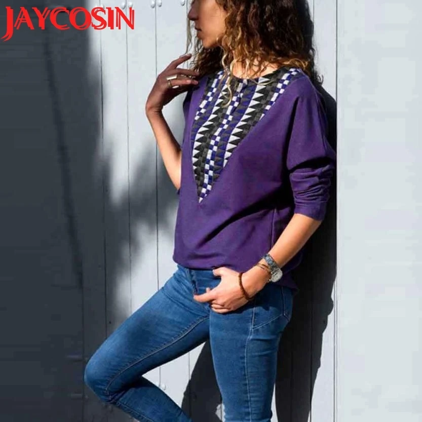 2018 футболка Для женщин Повседневное рубашка с круглым вырезом плед печати