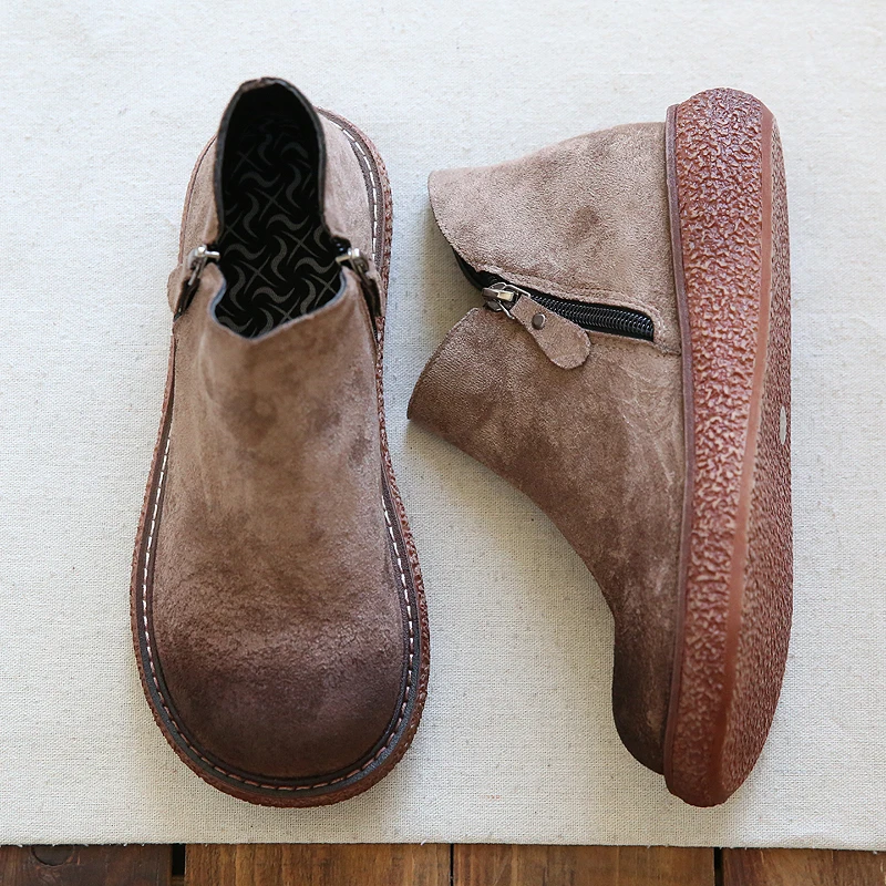 Женская обувь с перфорацией типа броги из коровьей замши на молнии винтажные