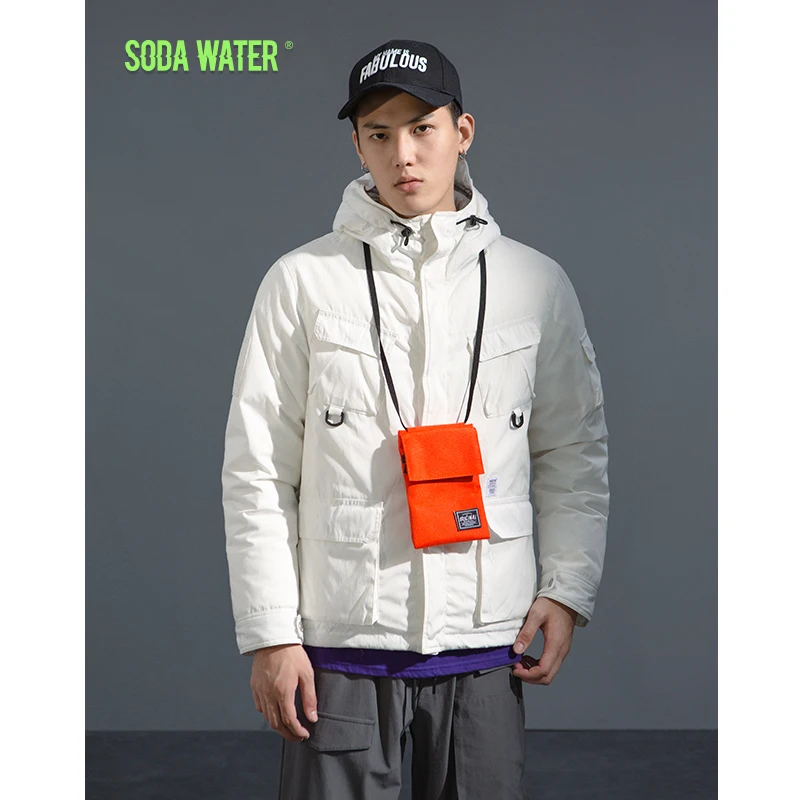 Мужской пуховик с капюшоном SODA WATER повседневный плотный теплый длинный 8766 W зима