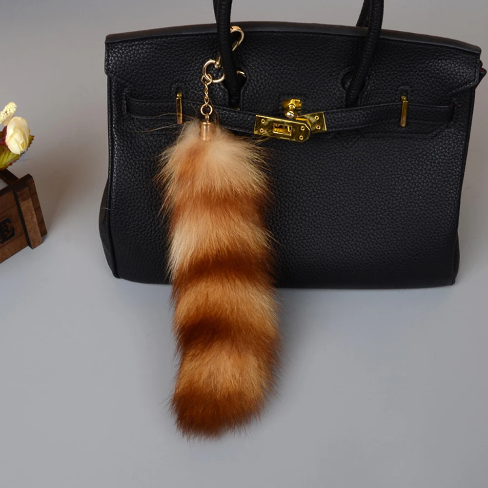 25CM Length Real Raccoon Fur Stripe Tail Keychain Charms Women Handbag Pendant Pompom Key Rings Car Styling Tassel Chians | Украшения и