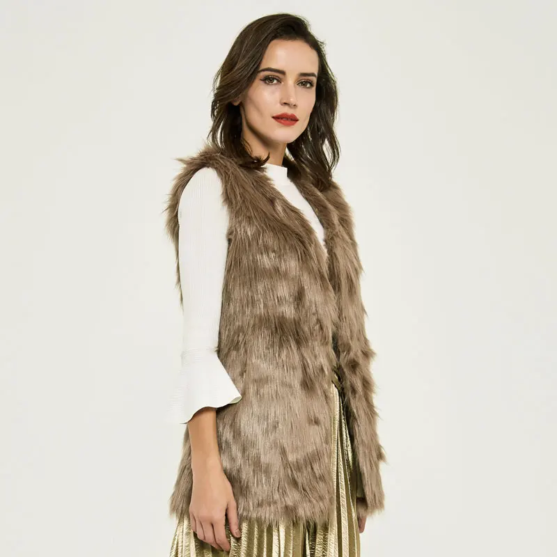 ХИ ГРАНД осень зима 2016 искусственного меха жилет меховой зимняя куртка casacos femininos