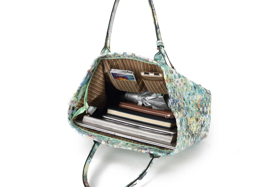 Arliwwi Brand Designer Luxury Handmade Knitting Women Tote Handbags Large Capacity Floral shiny Woven Bags
