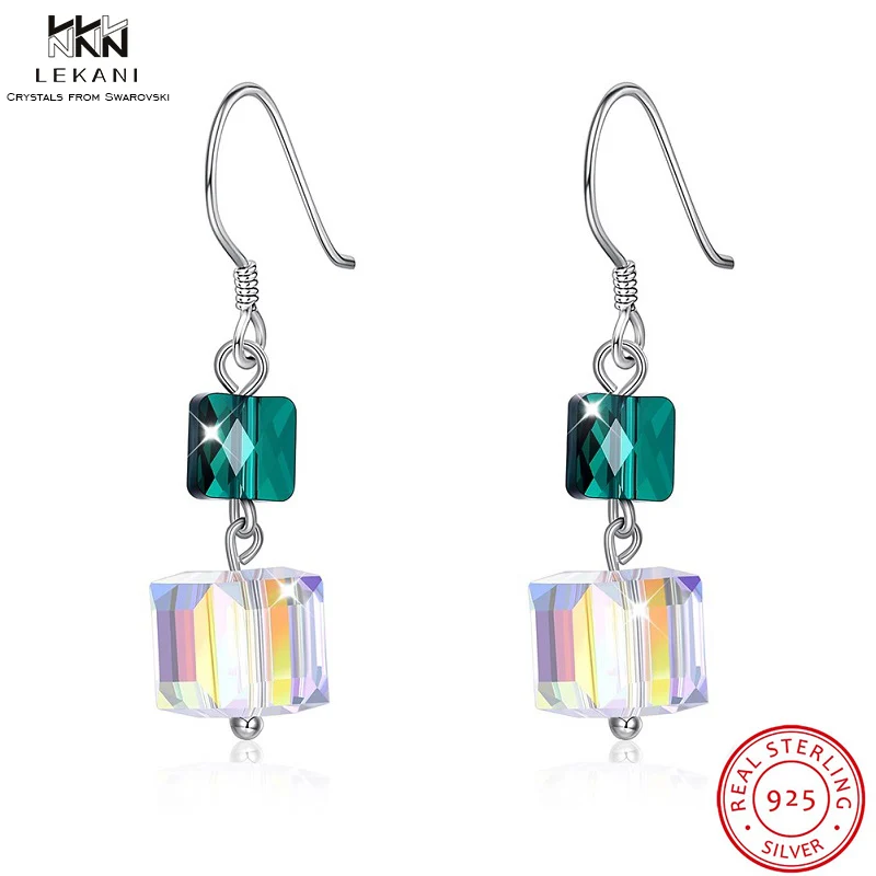 Женские серьги-капельки с кристаллами Swarovski LEKANI квадратные синие висячие серьги