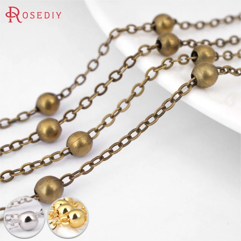 

(21064)5 meters width 2MM with 4MM Bead Antique Bronze Copper Flat Oval Link Necklace Chains Station Ball Chains Accessories