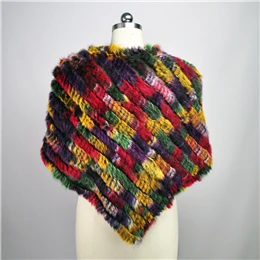Multicolor 3 Классические женские вязаные шали из кроличьего меха, женские модные пончо из натурального меха в полоску, повседневные закрытые шали из пашмины, один размер LX00100 - Цвет: Multicolor 3