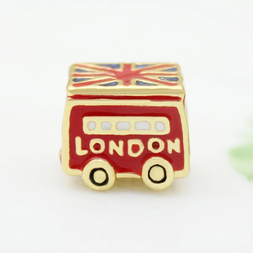 Новый продукт Pop Charm Золотой Лондонский флаг для автобуса Lucky Beads Fit Pandora Bracelet |
