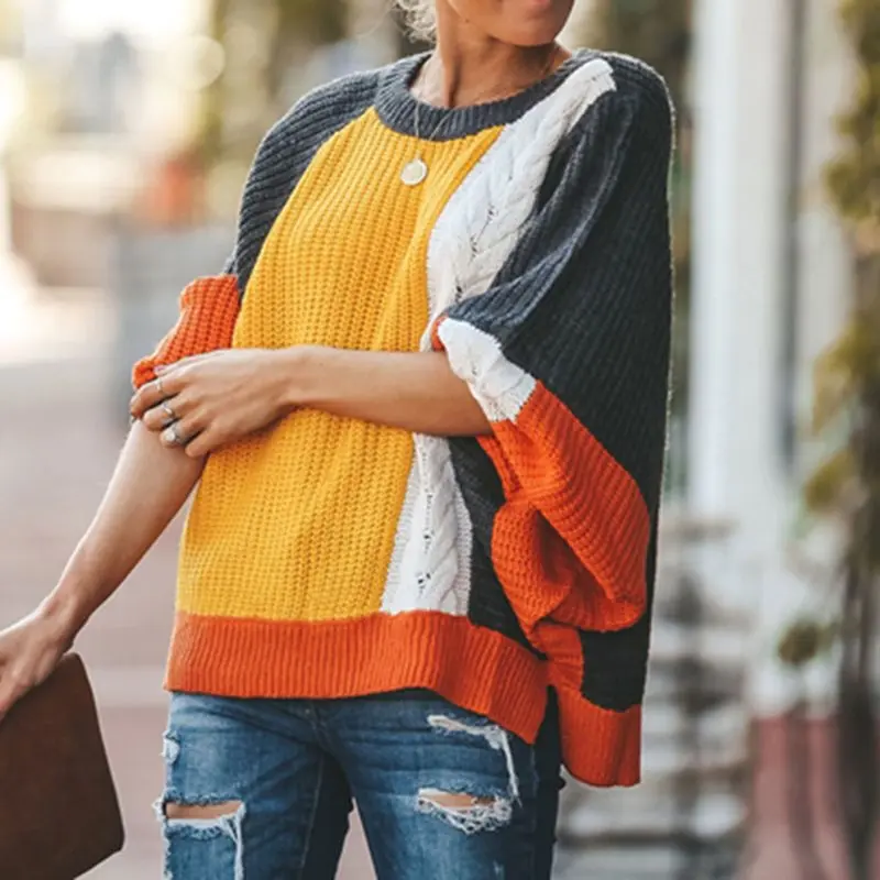 Женский Повседневный пуловер с рукавами летучая мышь трикотажный оверсайз