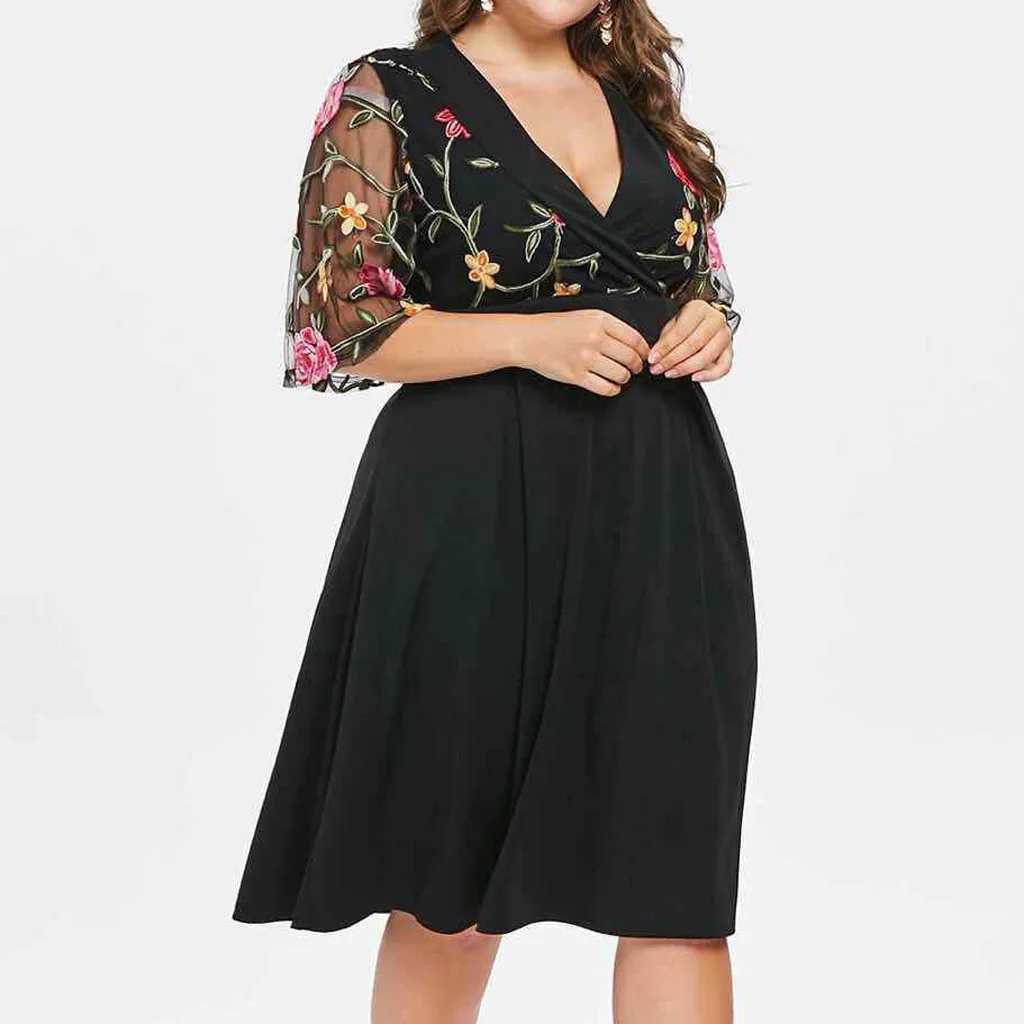 MISSOMO 5XL Женщины Повседневная Цветочные кружева с коротким рукавом выдалбливают