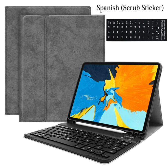 Чехол для iPad Pro 11, Bluetooth клавиатура с держателем для карандашей, чехол из искусственной кожи для iPad Pro 11, клавиатура для русской и испанской клавиатуры - Цвет: gary-SP