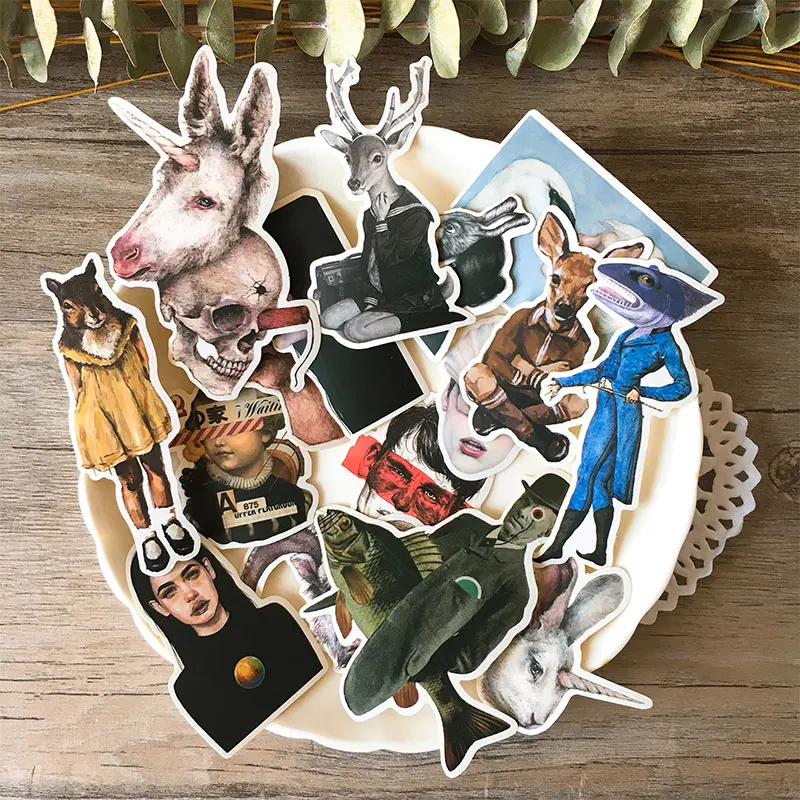 

17Pcs/Pack Vintage Animals and Human Letter Sticker DIY Craft Scrapbooking Album Junk Journal Happy Planner Decorative Stickers