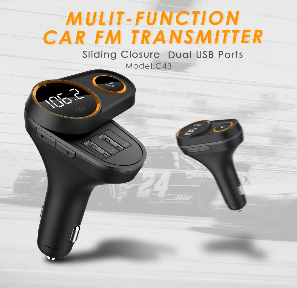 JINSERTA C43 Bluetooth FM передатчик 5В/4.8A автомобиля Зарядное устройство FM модулятор MP3 аудио плеер передатчики громкой связи Bluetooth гарнитура для авто с 2 портами(стандарт Зарядное устройство