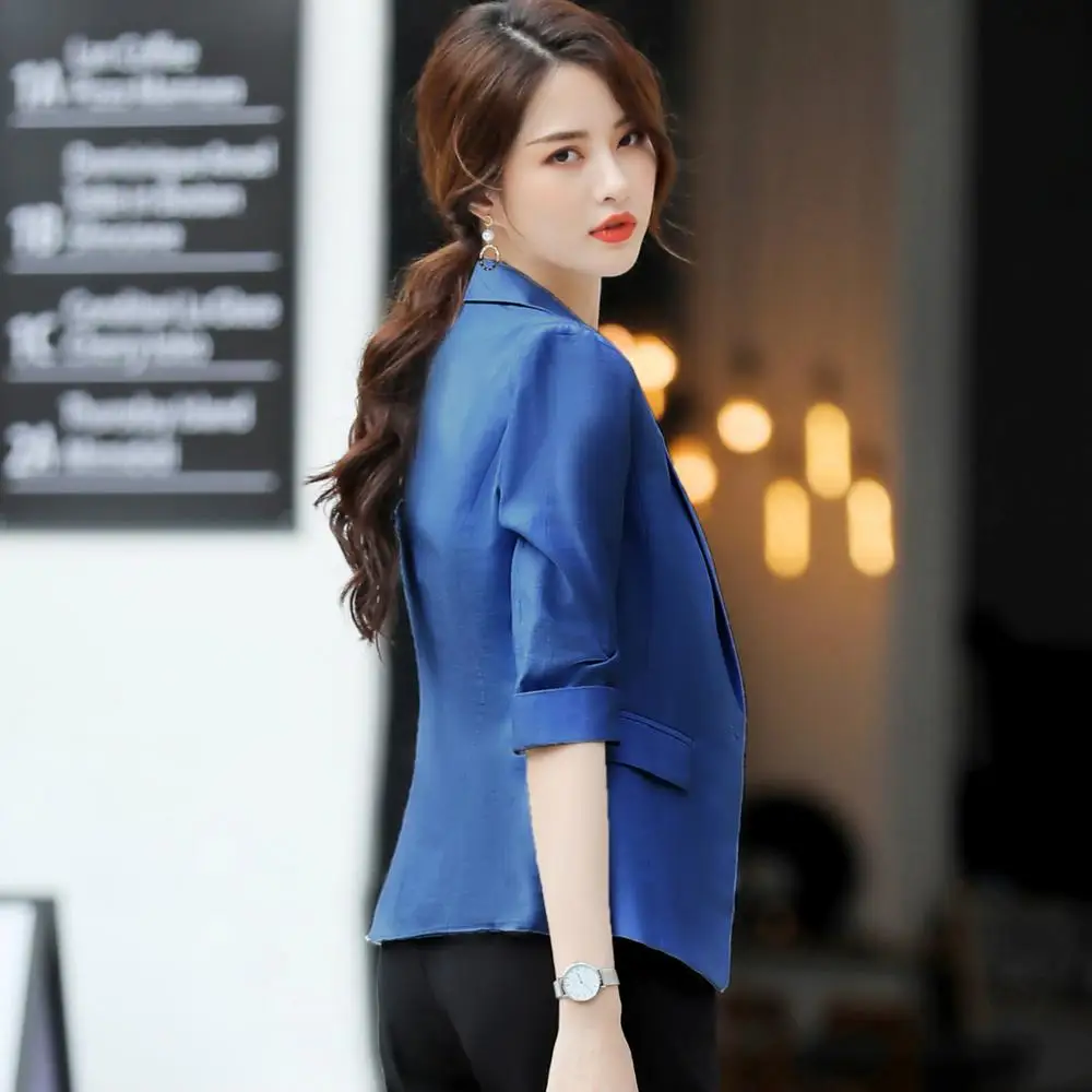 

Spring Summer Coat Women 2019 3/4 Sleeve Solid Slim Single Button Chic Blazer Office Ladies Casual Blazers Suits Female