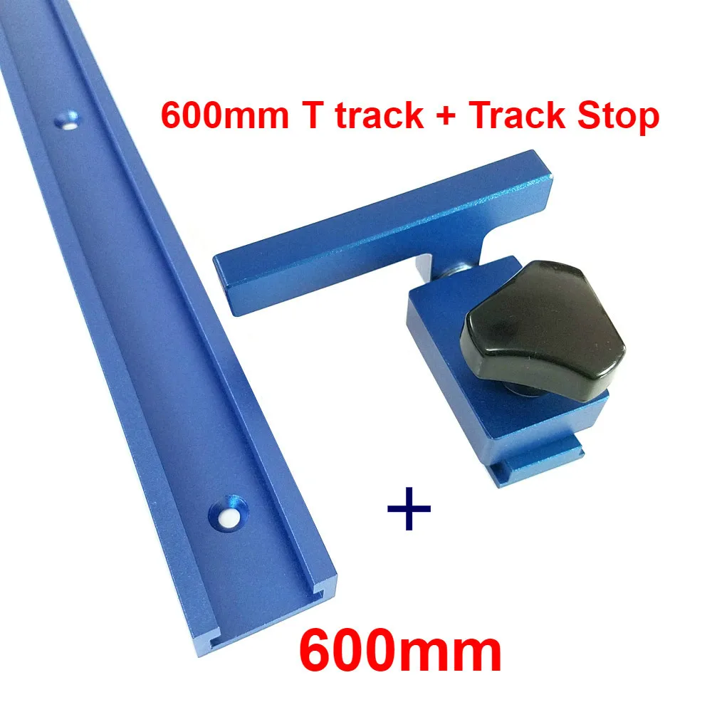600mm Track Stop Set Синий алюминиевый сплав Т-образная и деревообрабатывающая Т-образная Торцовочная дорожка стопорный набор Деревообрабатывающие инструменты для фрезерного стола - Цвет: 600mm Track Stop Set