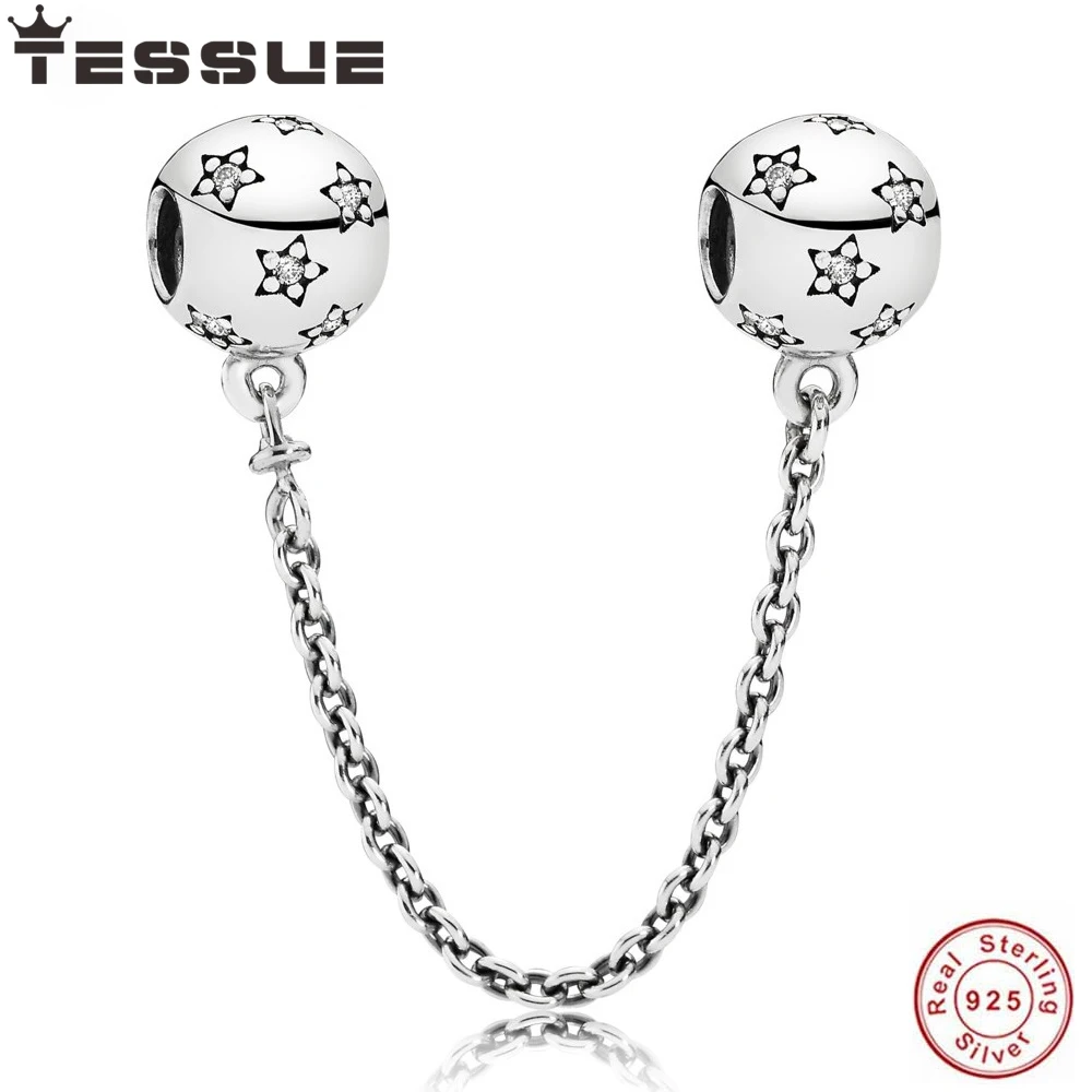 Tessue Новый DIY 100% S925 серебряная звезда Детская безопасность цепи Шарм Бусины Fit Pandora