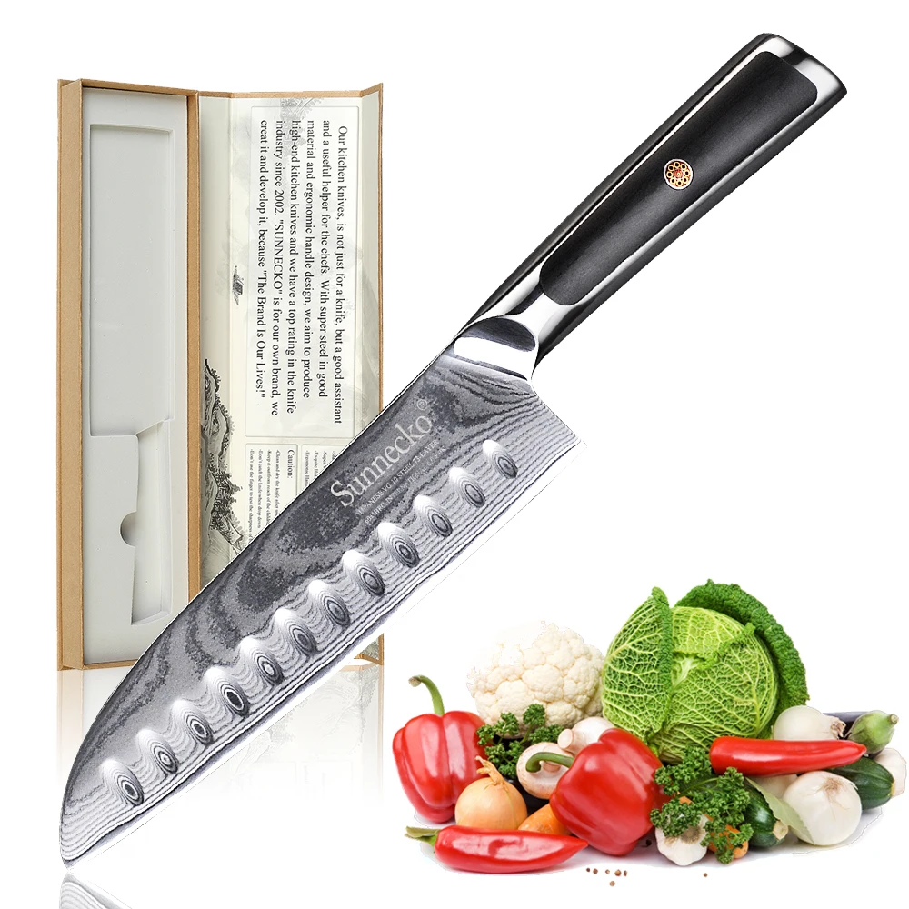 Sunnecko 7 дюймов нож Santoku кухонные ножи японская Дамасская сталь VG10 лезвие острые
