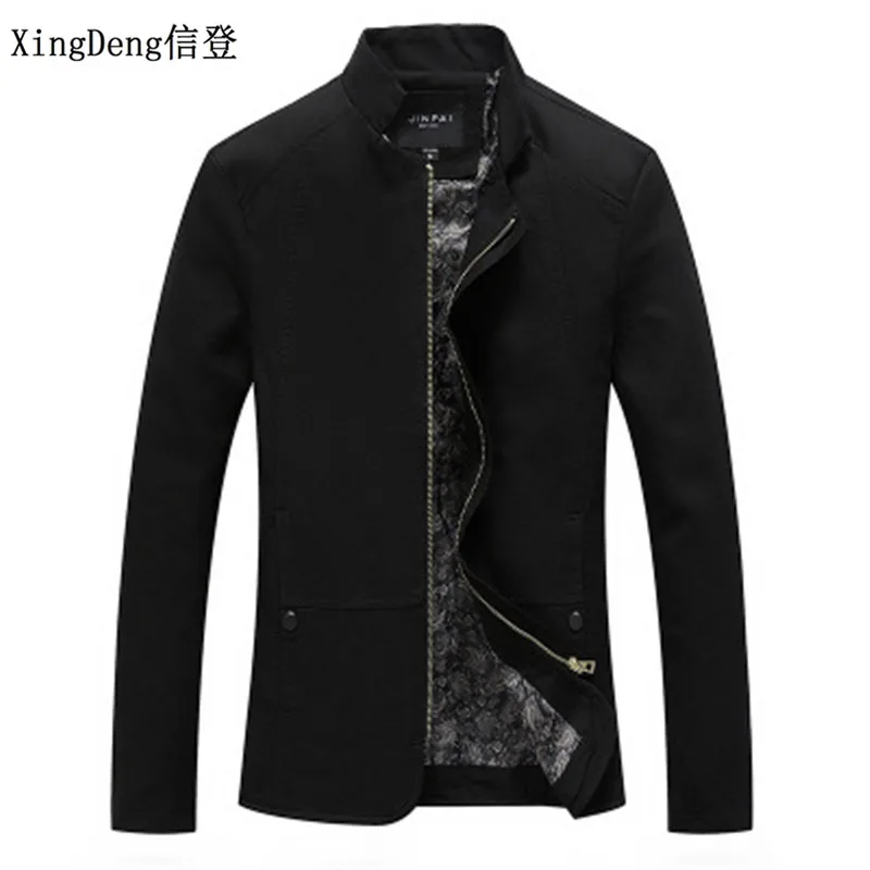 

XingDeng Spring Autumn fashion Men's Jacket Casual Fit Solid Color top Coat Zipper Stand neck Collar Outwear clothes