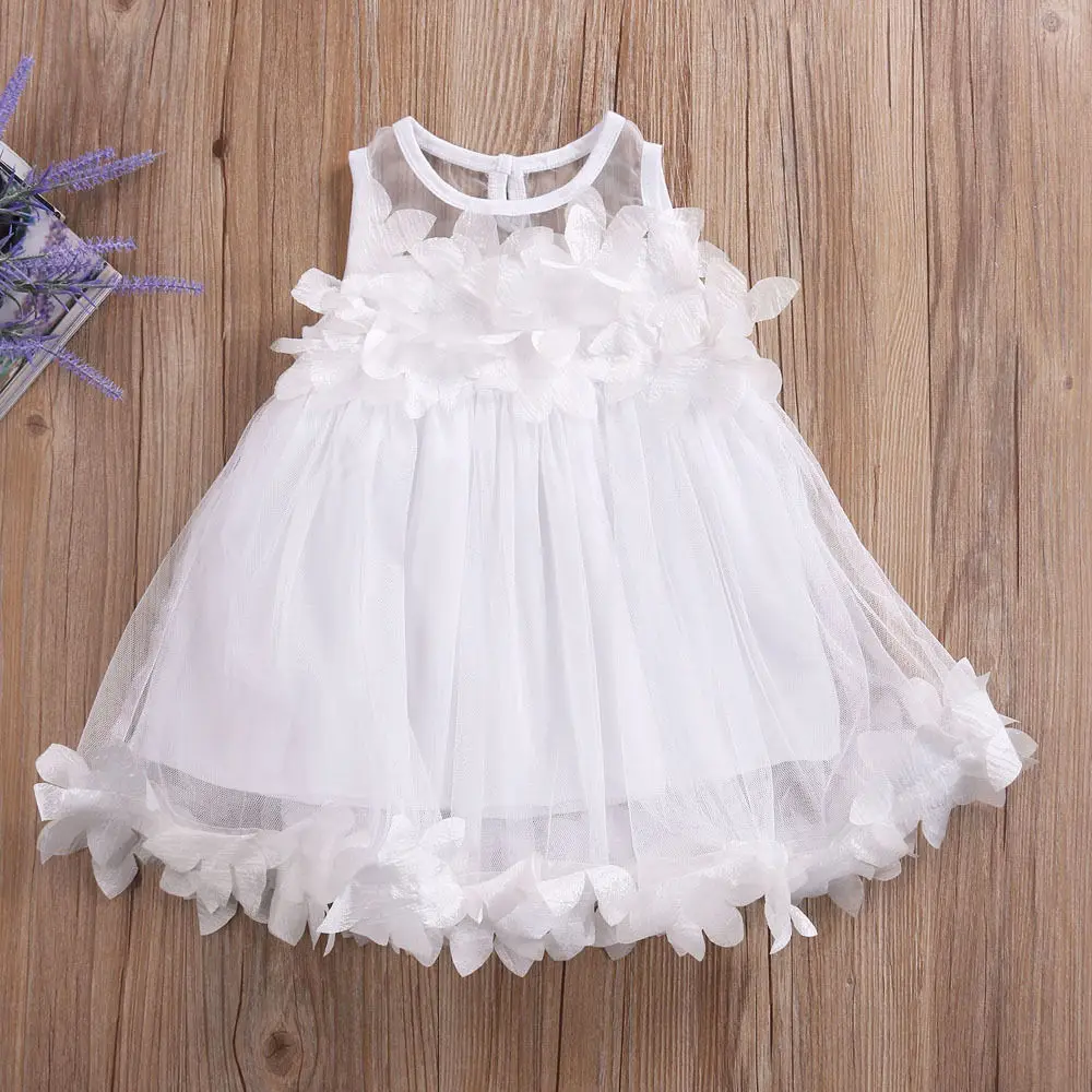 Cute Kids Girls Princess Pink White Dresses Pageant Toddler Baby Girl Sleeveless Flower Tulle Petal Party Ball Gown | Детская одежда и