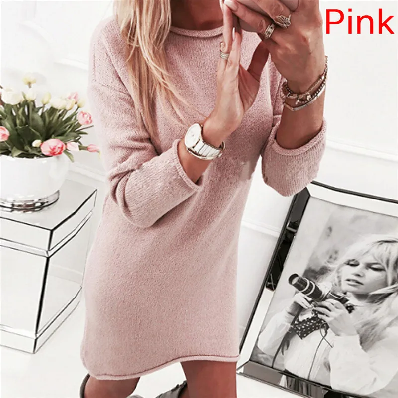 Casual Solid Winter Jumper Pull Femme Women Sweaters And Pullovers Long Sleeve Knitted Sweater Dress | Женская одежда