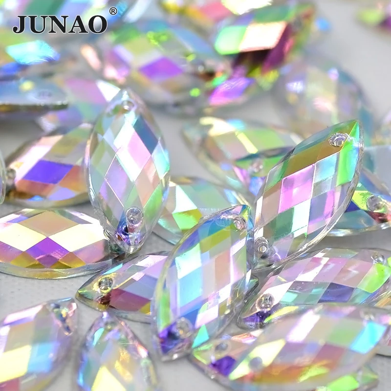 JUNAO 2000 шт оптом 7*15 мм AB Кристалл пришитые стразы аппликация плоская задняя часть