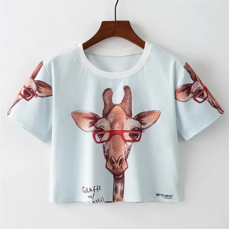 Новинка 3D футболка с забавным жирафом лето 2019 короткий рукав круглый вырез
