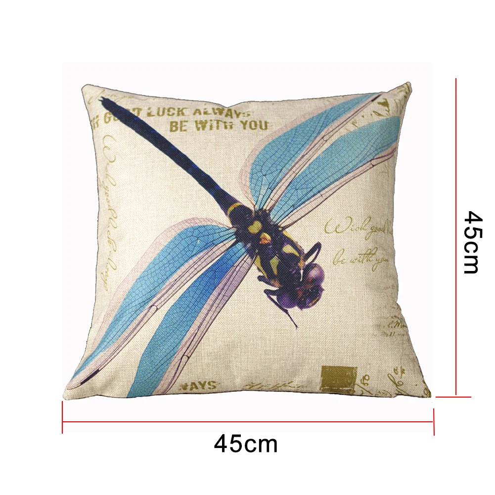 Хлопок лен пружинный чехол винтажный рисунок стрекозы квадратный нордическая