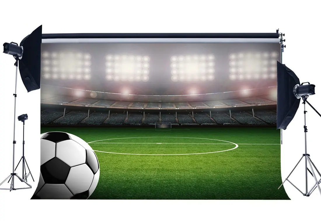 

Фон с изображением футбольного поля для помещения стадиона боке сценические огни зеленая трава Луг спортивные матчи школьный фон