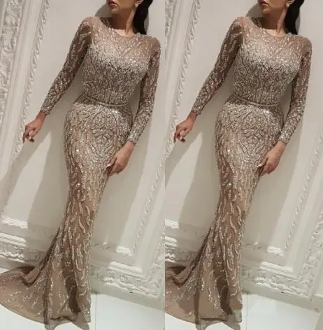 Same as picture Дизайн Robe de soriee длинное вечернее платье с круглым вырезом Длинные рукава длиной в Пол; с вышивкой бисером шифон Выпускные платья Кристалл Vestidos - Цвет: Same as picture