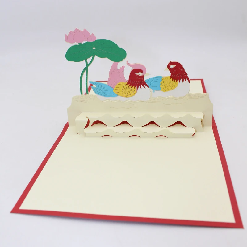 3D Ручная работа китайский мандарин утки играя в воде бумажные Пригласительные