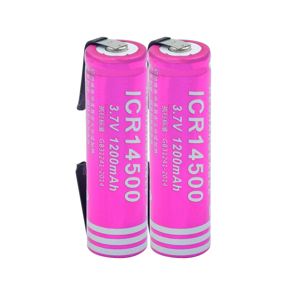 14500 Li-ion 3,7 V 1200mAh литий-ионная аккумуляторная батарея 30A разряда для электронных сигарет батареи+ DIY никелевые листы для фонарика - Цвет: 2 PCS