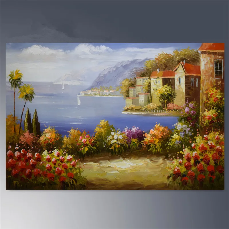 

Oil painting on canvas Blue Seascape European Mediterranean style decoration Hand painted Wall art picture for living room