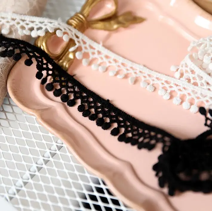 10 метров дешево украшенный бежевый черный помпон шарик хлопковое кружево