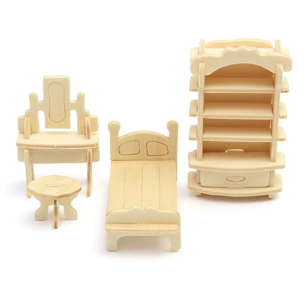 JIMITU 34 шт./компл. из серии Сделай Сам образования кукольная мебель 3D дереву головоломки модель комплект игрушки ручной работы для детей масляными красками, Подарочный творческий