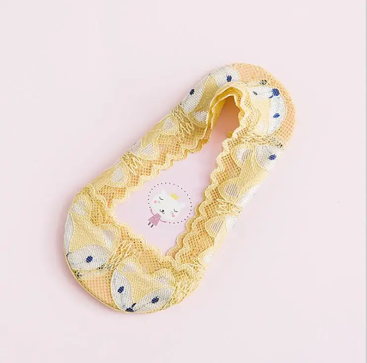 

New spring summer girls boat socks 2-10 years cartoon fox pattern children's lace shallow socks 6 pairs pack