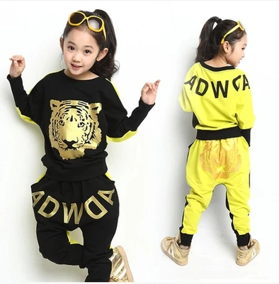 2015 костюм с рисунком тигра для девочек весна осень новинка детский спортивный