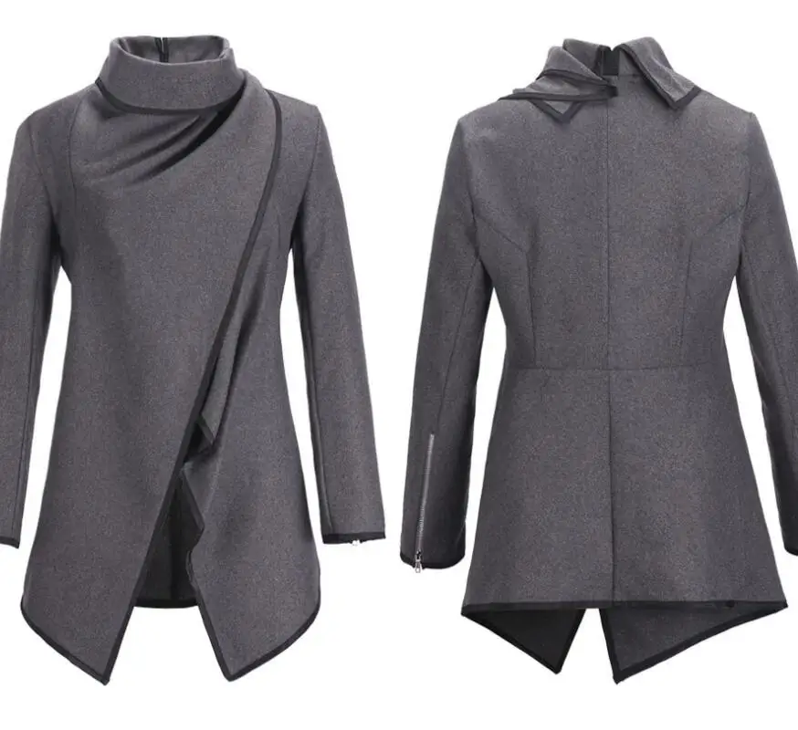 

2018 autumn new European and American irregular wool windbreaker women's fashion long coat jacket