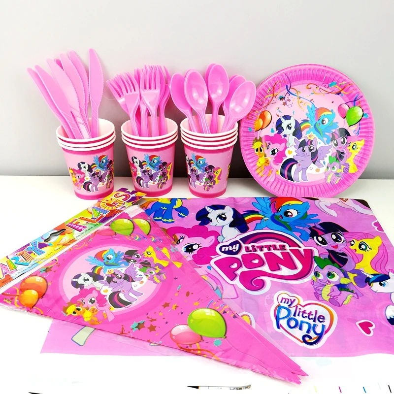 61 шт. My Little Pony Посуда девочки дети День рождения украшения для вечеринок скатерть