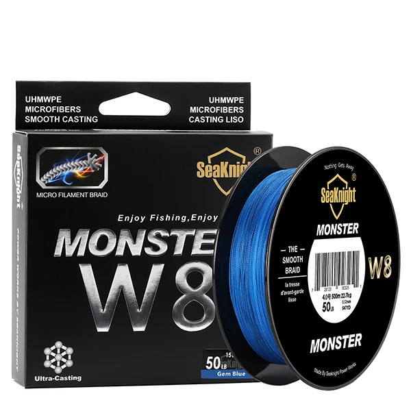 Blue SeaKnight 500 м/546yds Монстр W8 Плетеный Леска 8weaves Провода гладкой PE Multifilament Линия для морской Рыбалка 20-100lb - Цвет: Blue