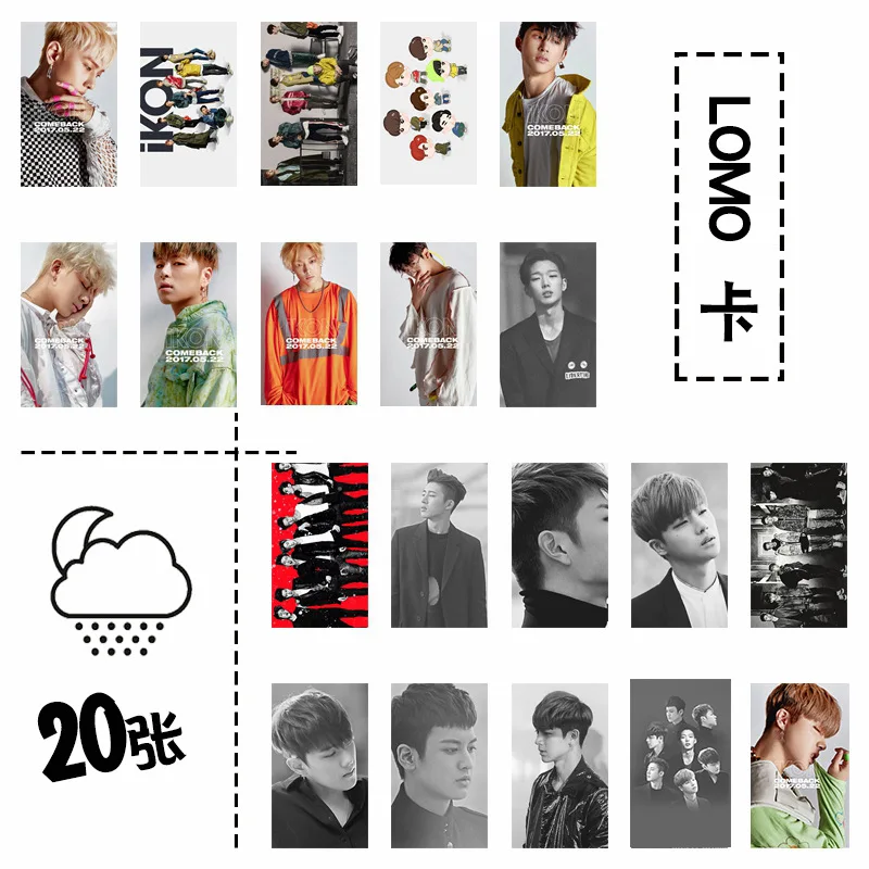 

[MYKPOP]IKON LOMO Cards Set 20pcs/set Paper Photo Card RERURN KPOP Fans Collection Tin Box Packing SA18082313