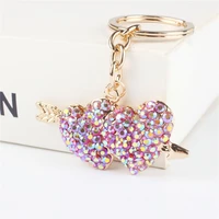 sweet heart arrow pendant charm rhinestone crystal purse bag keyring key chain accessories wedding holder keyfob gift