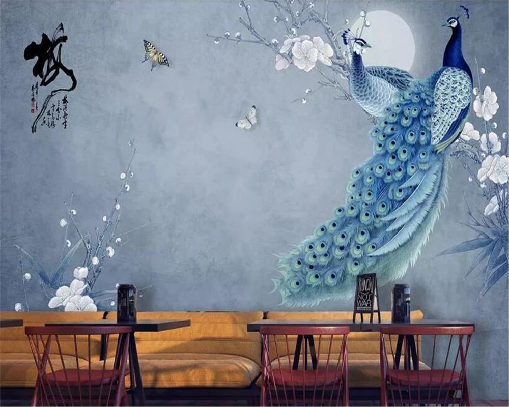 Beibehang классические скандинавские минималистичные свежие ручная роспись Павлин