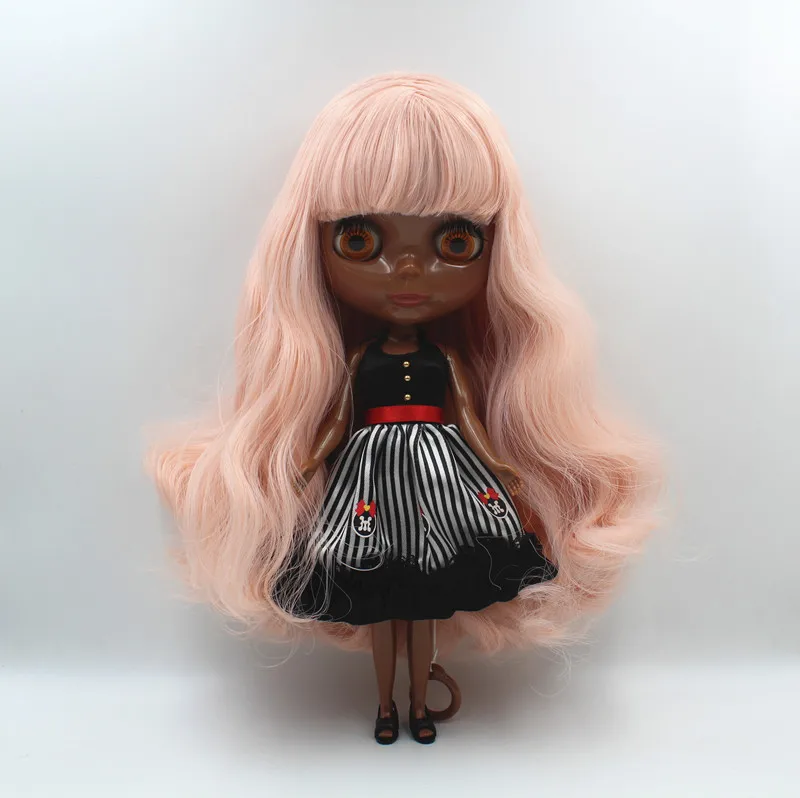 Кукла Blygirl Blyth розовые кудрявые волосы глубокая черная кожа голая кукла общее