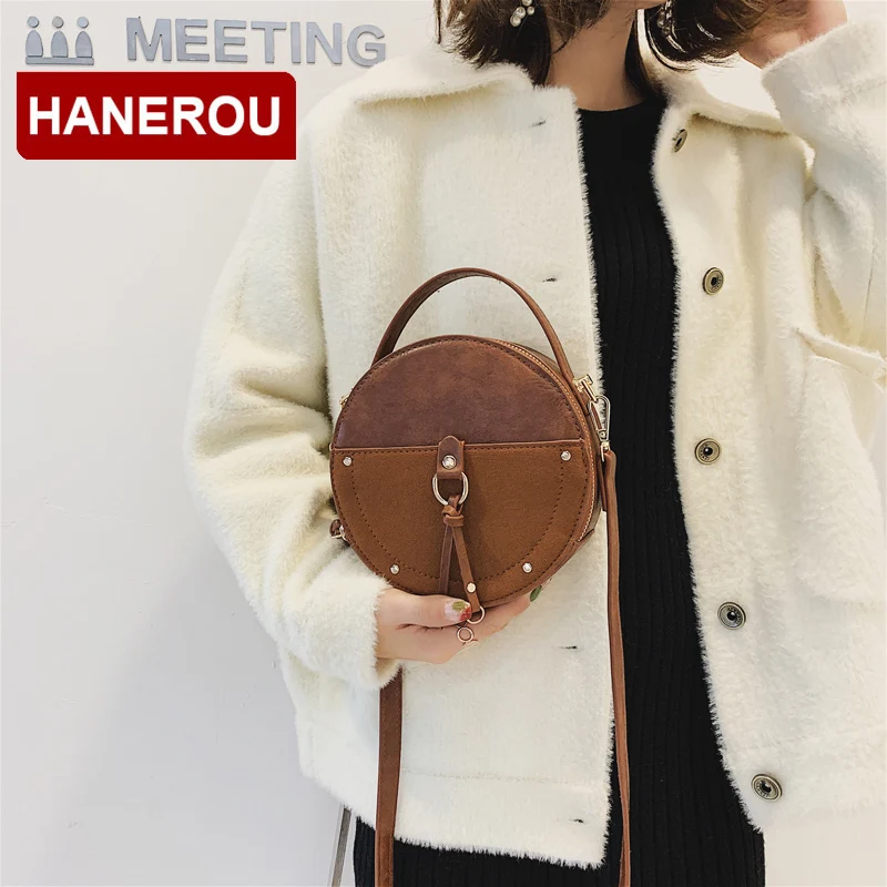 Винтажная маленькая круглая сумка из искусственной кожи женская на плечо с