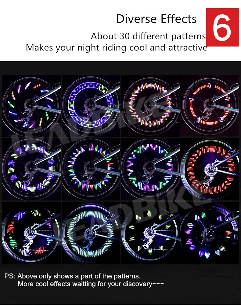 Leadbike велосипедный спицевой светильник 30 узоров красочное защитное колесо светильник лампа движение и светильник датчик ночной езды аксессуары