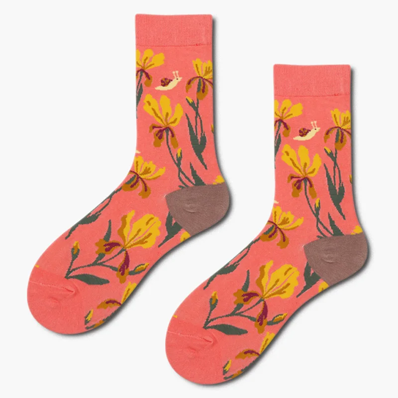 2018 spring and autumn new big flower series Europe the United States tide brand socks four seasons cotton couple | Женская одежда