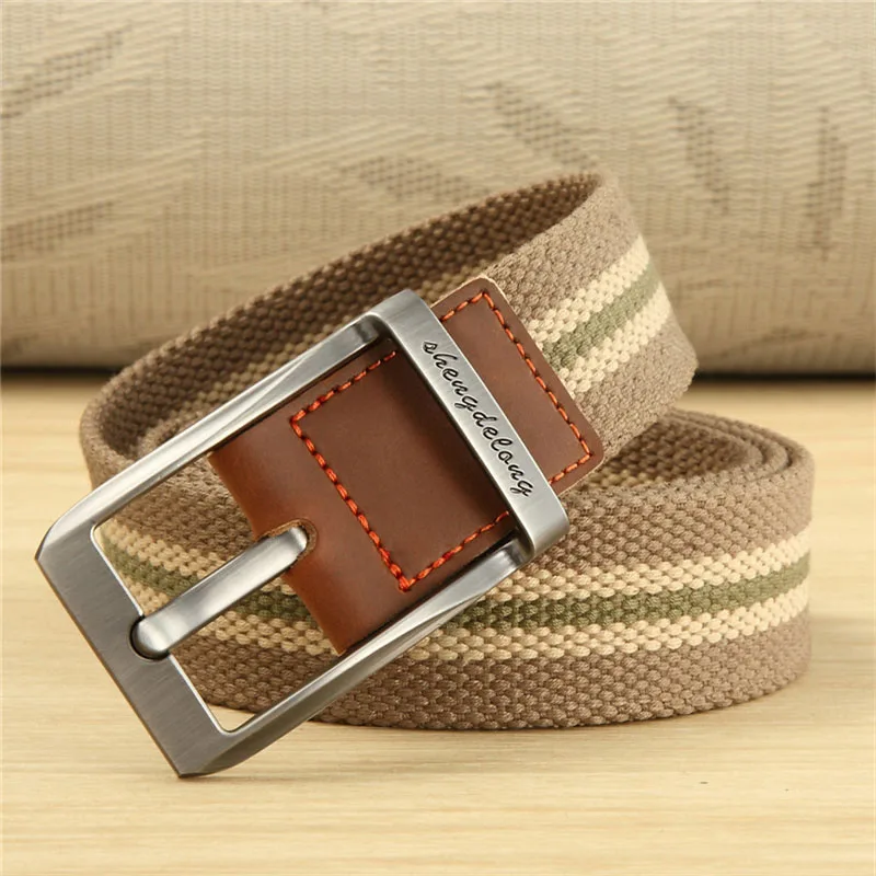 Deep Khaki stripe Мужской тканевый ремень MEDYLA с пряжками, холщовые ремни для молодых студентов, военные тренировочные ремни, повседневные ремни для брюк, стиль - Цвет: Deep Khaki stripe